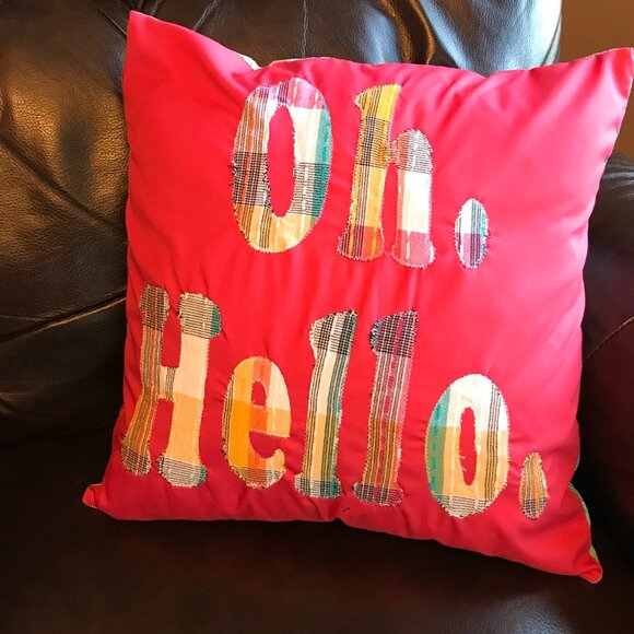 Handmade Cottagecore Pillow Cover: Whimsical Farmhouse Décor, Oh Hello, 16x16 - Picture 3 of 7